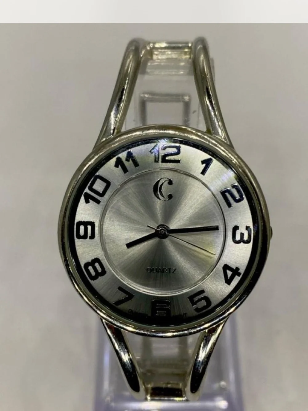 Charming Charlie *** Silver Quartz Bangle Watch /  Bold Numerals ***